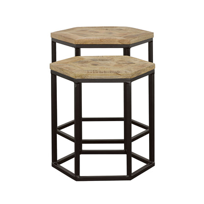 2 Piece Nesting Table With Hexagon Base - Brown