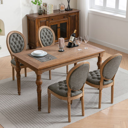 French Style Solid Wood Frame Antique Painting, Hand-Pulled Buckle Decoration Artificial Dining Chair With Nailhead Trim, Wood Legs
