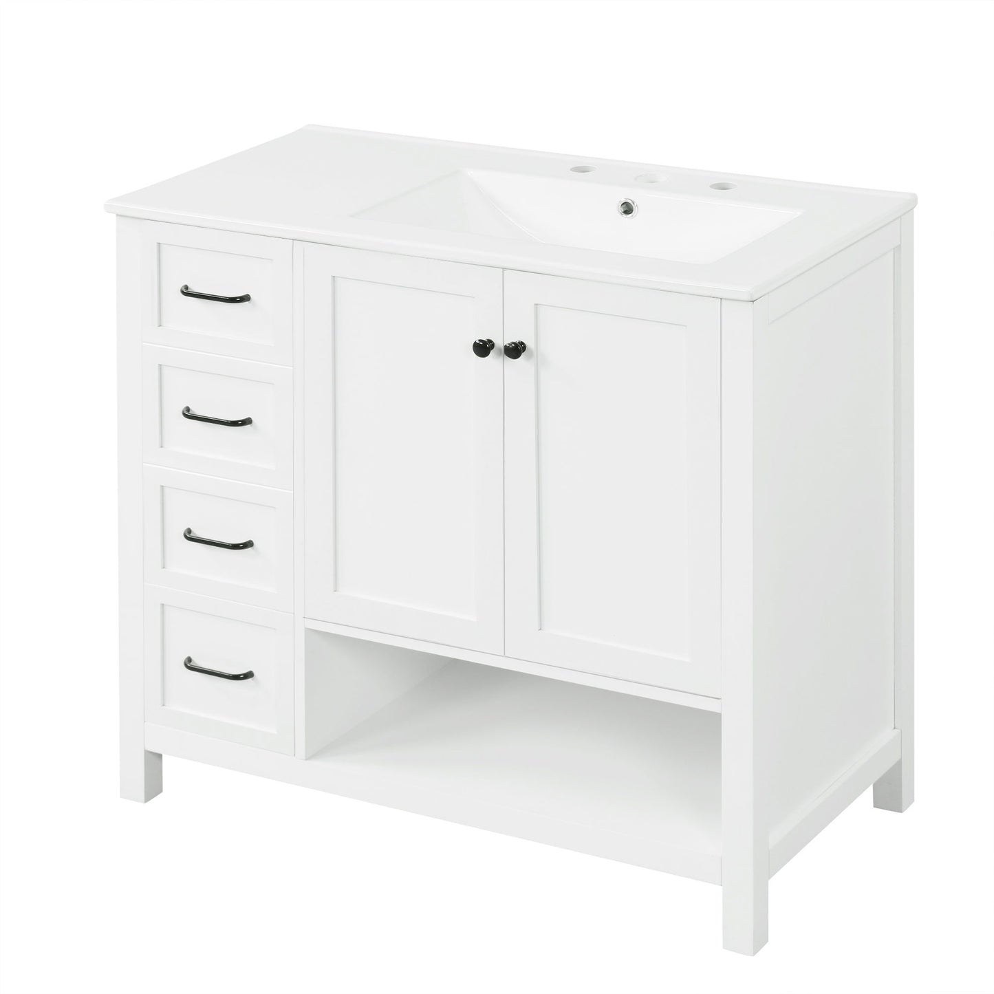 Bathroom Vanity With Sink Top, Bathroom Vanity Cabinet With 2 Doors And 2 Drawers, Open Shelf