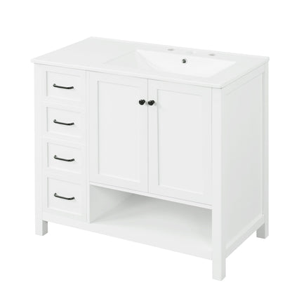 Bathroom Vanity With Sink Top, Bathroom Vanity Cabinet With 2 Doors And 2 Drawers, Open Shelf