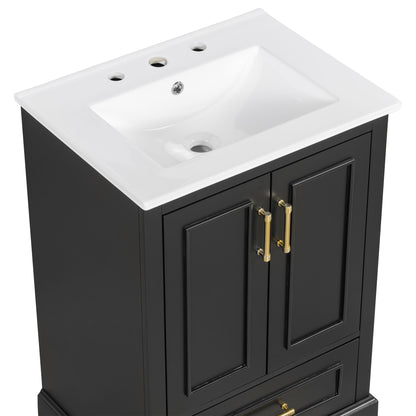 Bathroom Vanity With Sink, 1 Divided Drawer And 2 Soft Close Doors With Double Shelf