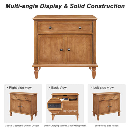 Nightstand With Charging Station Bedside Table With Drawer And Double Door Storage