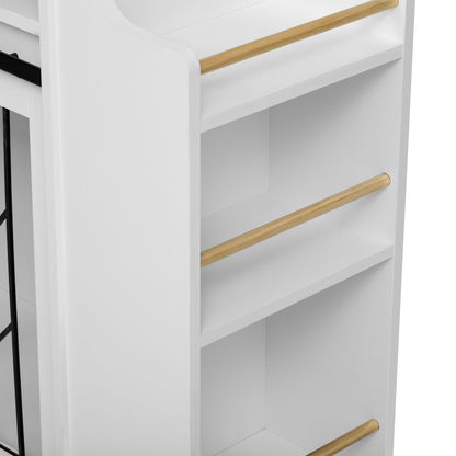 Modern Style 2 In 1 Pet Friendly Dog Crate Kitchen Island End Table Metal Pine - Natural / White