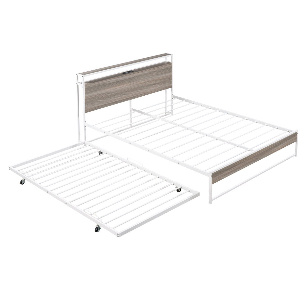 Platform Bed Frame With Trundle, USB Ports And Slat Support, No Box Spring Needed