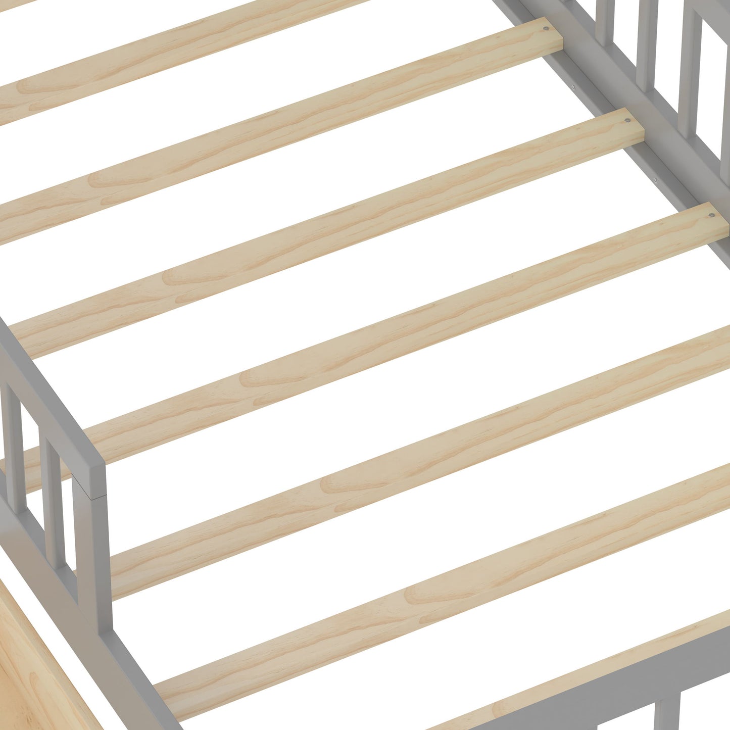 Bed With Headboard Storage Rack, 2 Under Bed Drawers, 3 Side Guardrails For Safety
