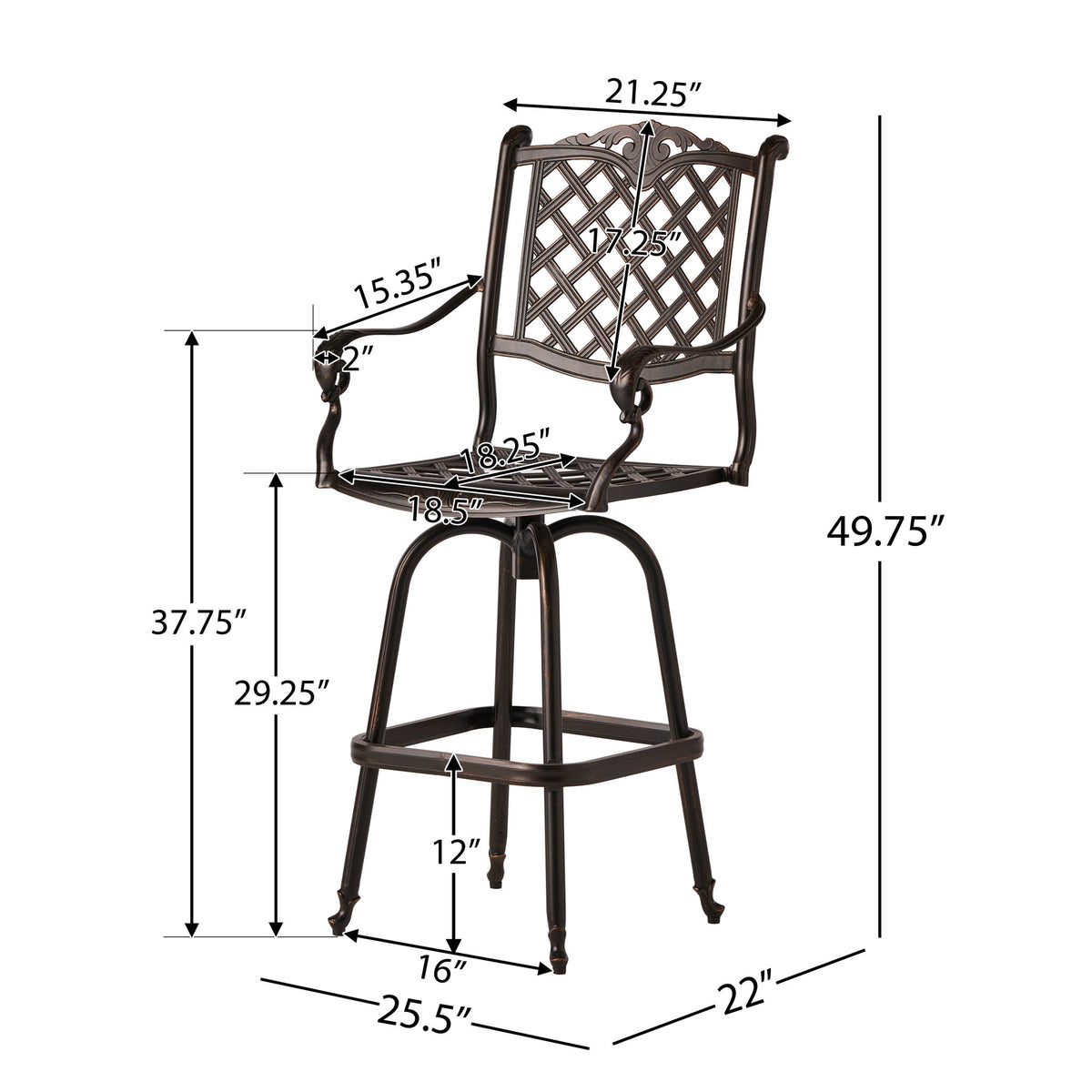 Cast Aluminum Bar Stool - Copper