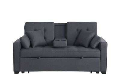 Cody II - Convertible Sleeper Loveseat With Cup Holder, Charging Ports and Pocket - Dark Gray
