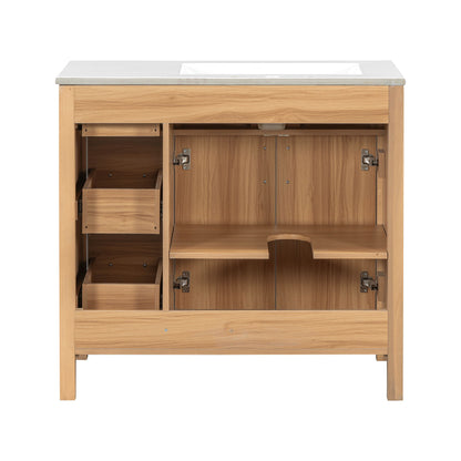 Bathroom Vanity, 2 Soft Close Doors, 3 Soft Close Drawers, Adjustable Shelf - Wood