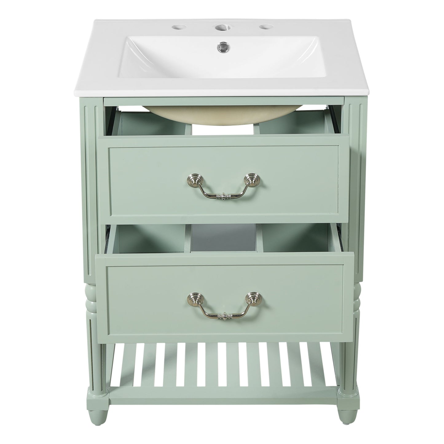 Wave Design Bathroom Vanity With Sink, 2 Drawers And Open Shelf