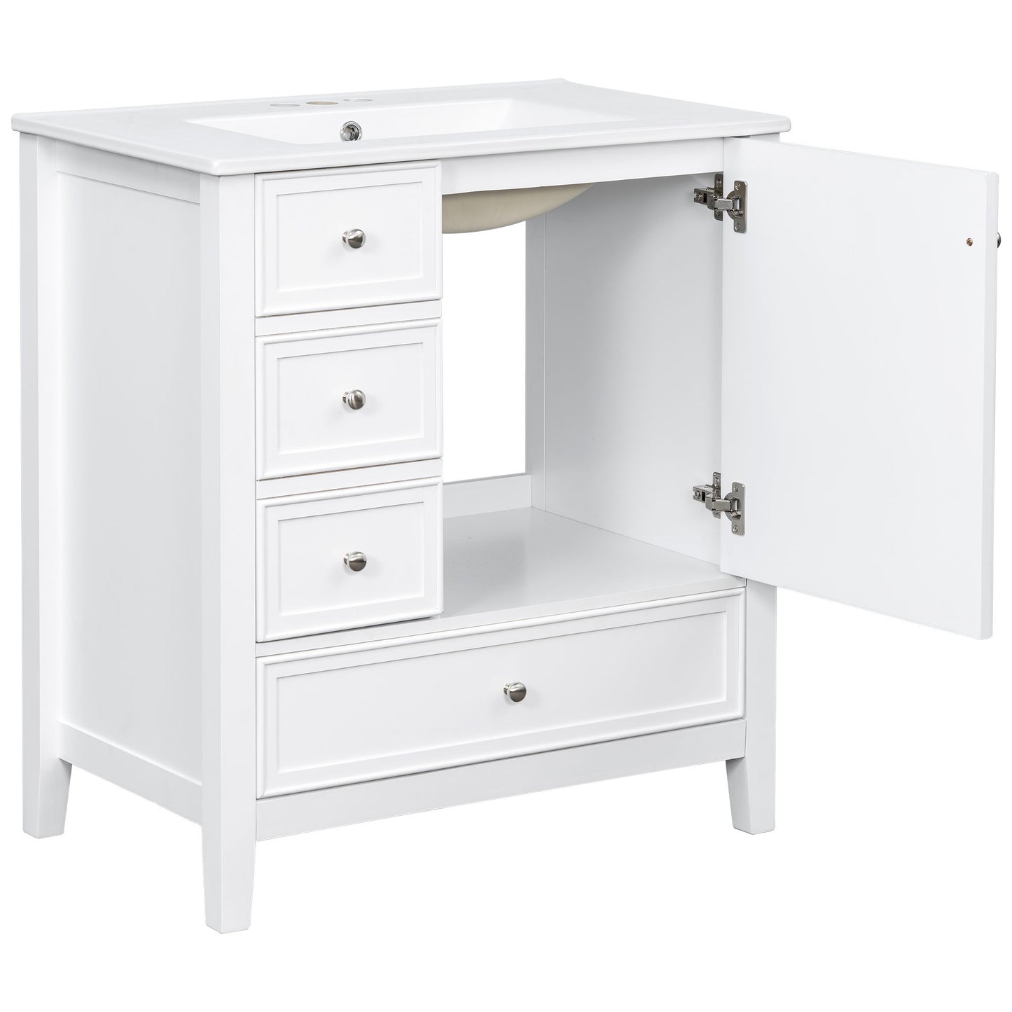 Modern Bathroom Vanity With Sink, 1 Cabinet & 3 Drawers