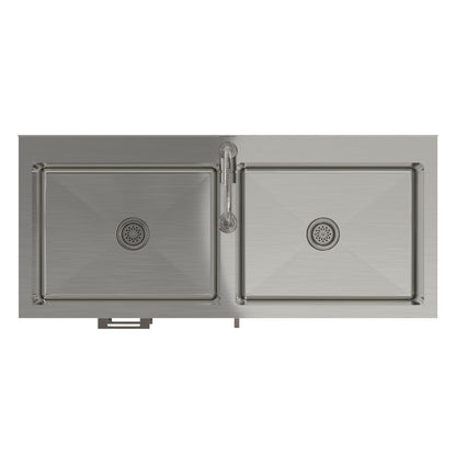 Hennessy - Laundry Utility Sink And Cabinet With Dual Sink And Pull Out Faucet - White