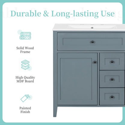Bathroom Vanity With Sink, 3 Drawers And Adjustable Shelf