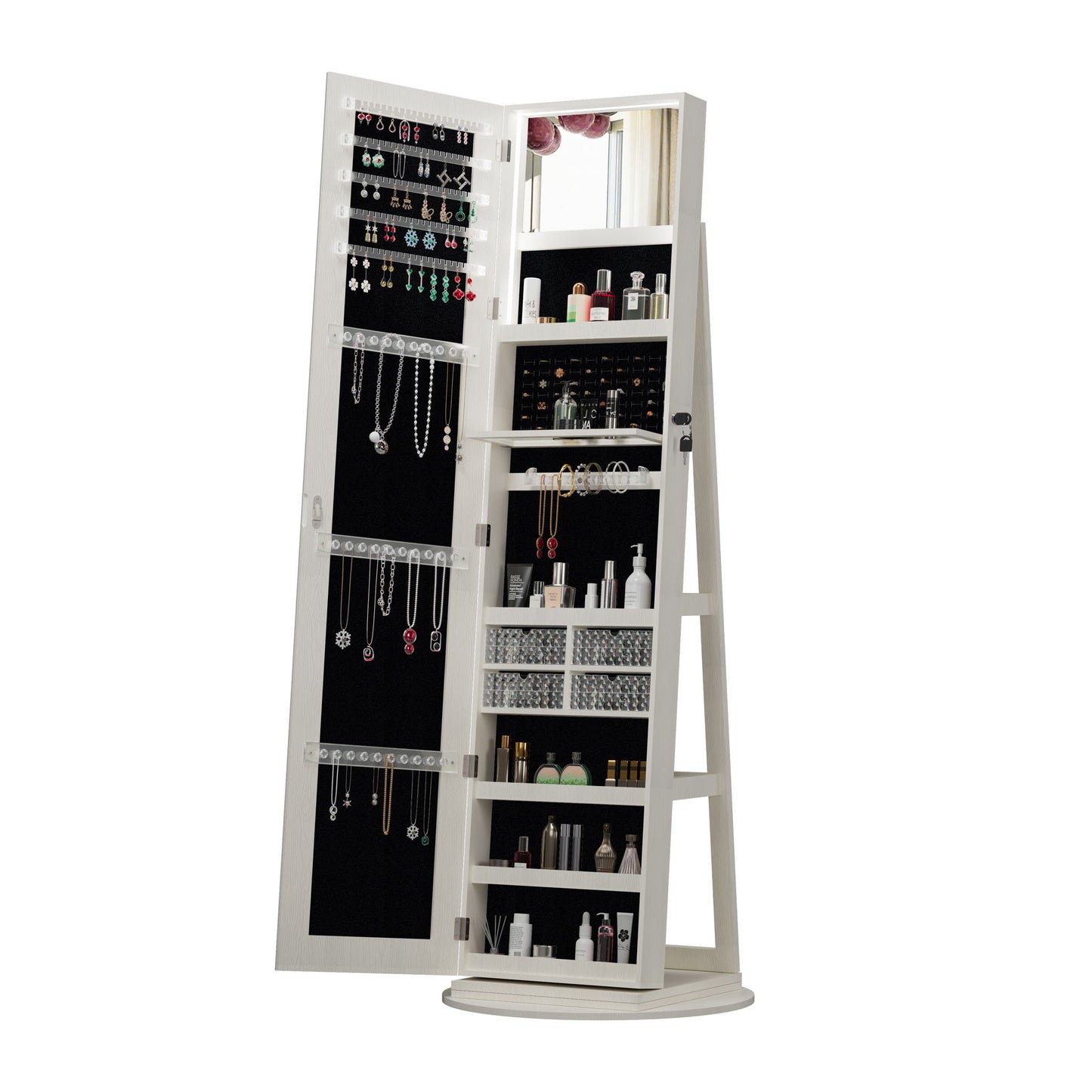 Swivel Jewelry Cabinet With Full Length Mirror