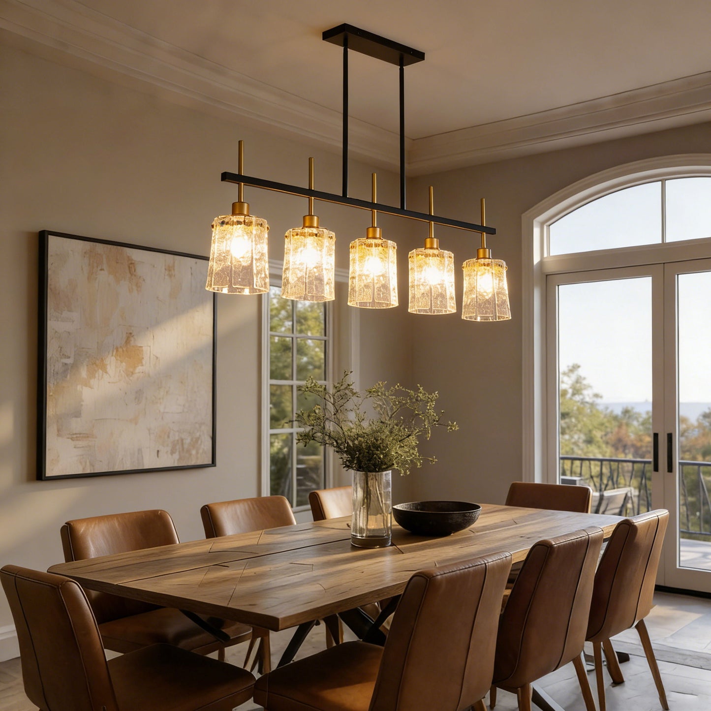 Chandelier 5 Light, Fixture Over Table - Black / Gold