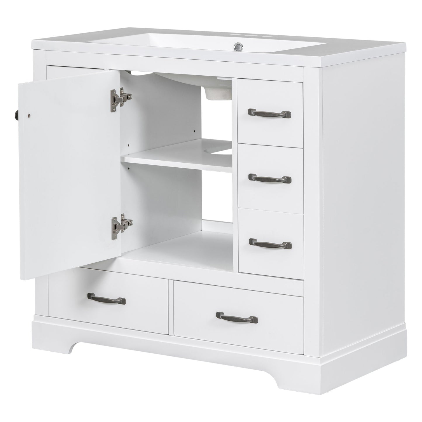 Modern Bathroom Vanity With Sink, 6 Drawers, Adjustable Shelf