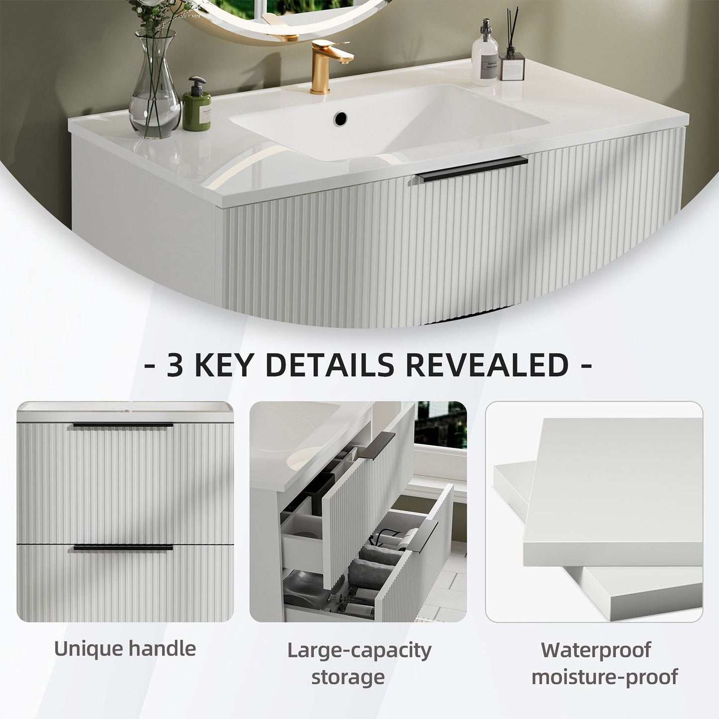 Modern Wall Mounted Floating Bathroom Vanity With Sink And Drawers