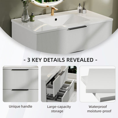 Modern Wall Mounted Floating Bathroom Vanity With Sink And Drawers
