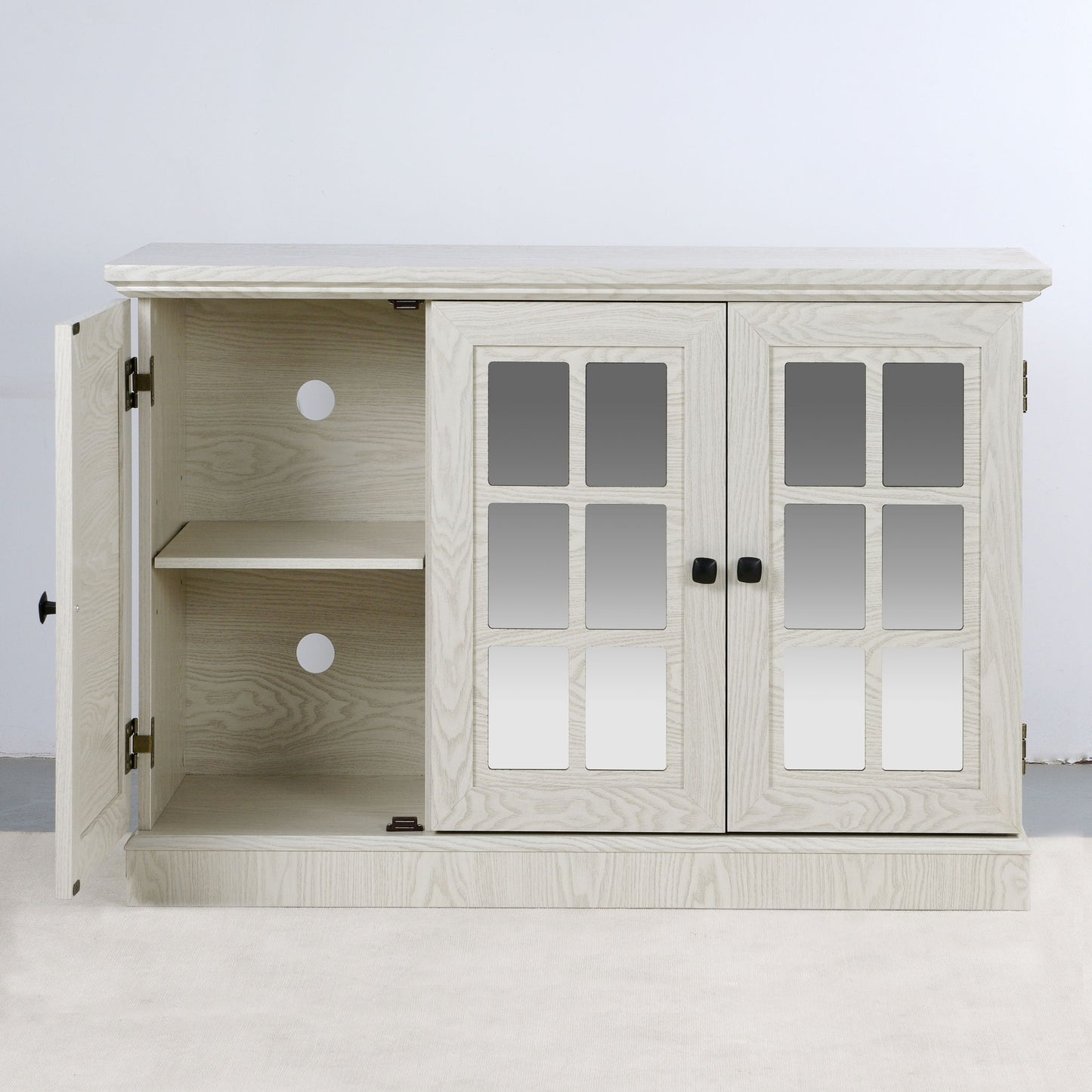 Storage Cabinet With 3 Mirrored Acrylic Doors, Adjustable Shelves