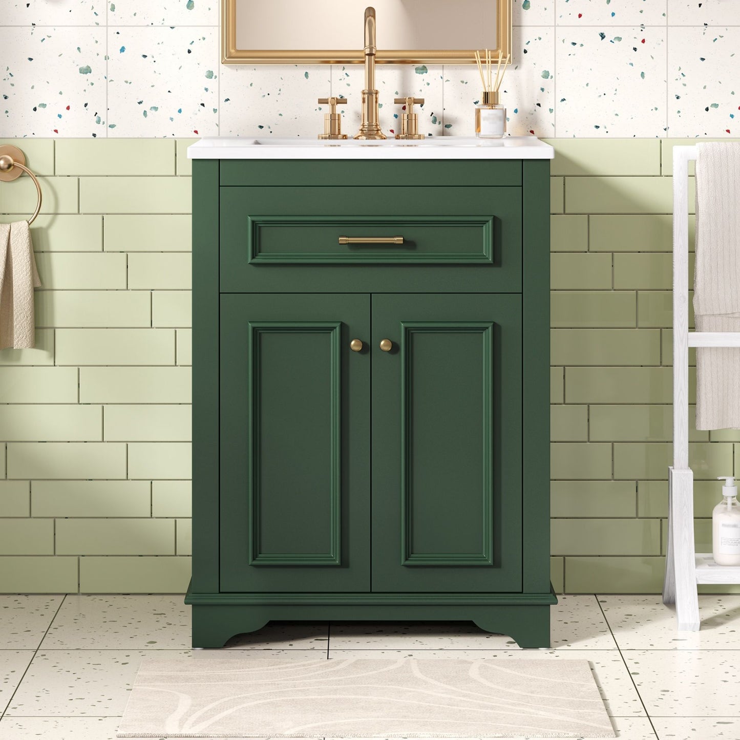 Bathroom Vanity With Integrated Sink, 2 Door Cabinet With Tip Out Drawer, Rectangular Design