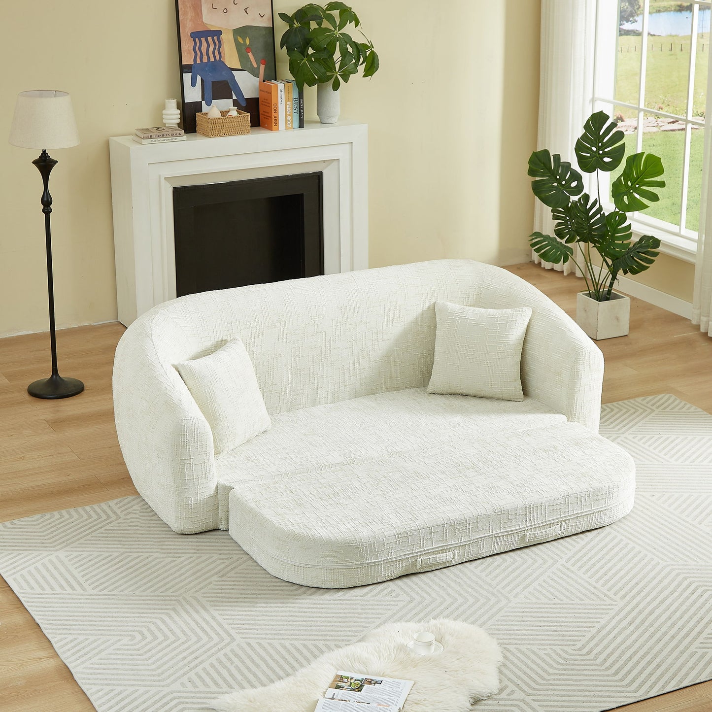 Curved Convertible Sofa, 2 In 1 Fold Out Bed With Pull Out Base And Deep Seat