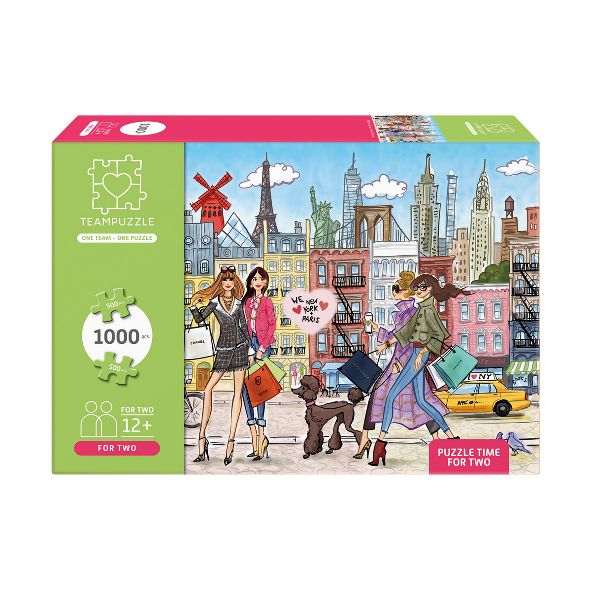 TEAMPUZZLE FOR TWO: Paris x New York – 1,000-Piece Couple's Jigsaw Puzzle – Includes Scan & Explore – Ages 12+