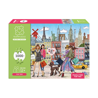 TEAMPUZZLE FOR TWO: Paris x New York – 1,000-Piece Couple's Jigsaw Puzzle – Includes Scan & Explore – Ages 12+