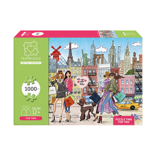 TEAMPUZZLE FOR TWO: Paris x New York – 1,000-Piece Couple's Jigsaw Puzzle – Includes Scan & Explore – Ages 12+