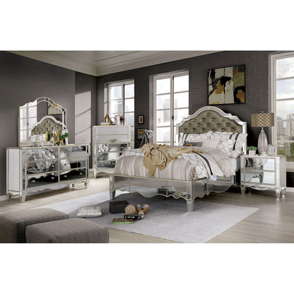 Nightstand With Mirror Panels - Silver