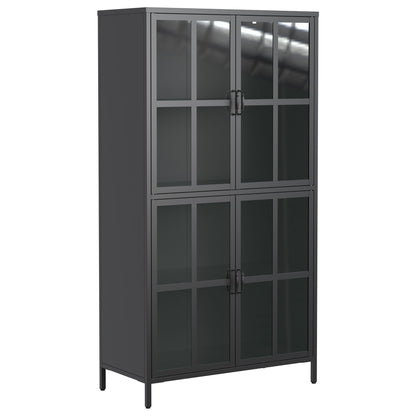 Premium Metal Storage Cabinet With Tempered Glass Doors, Adjustable Shelves, And Anti Tipping Device - Black