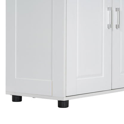 Tall And Wide Bathroom Floor Storage Cabinet With 4 Doors, Adjustable Shelves - White