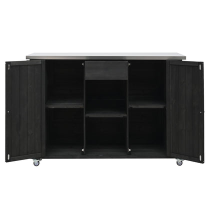 Outdoor Kitchen Island With Stainless Steel Top, Ample Storage Space, Towel And Spice Racks And A Bottle Opener