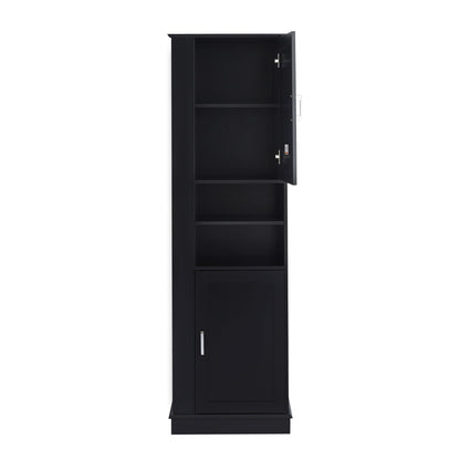 Tall Freestanding Bathroom Storage Cabinet With Adjustable Shelves And Side Hooks Board, Rectangle Design
