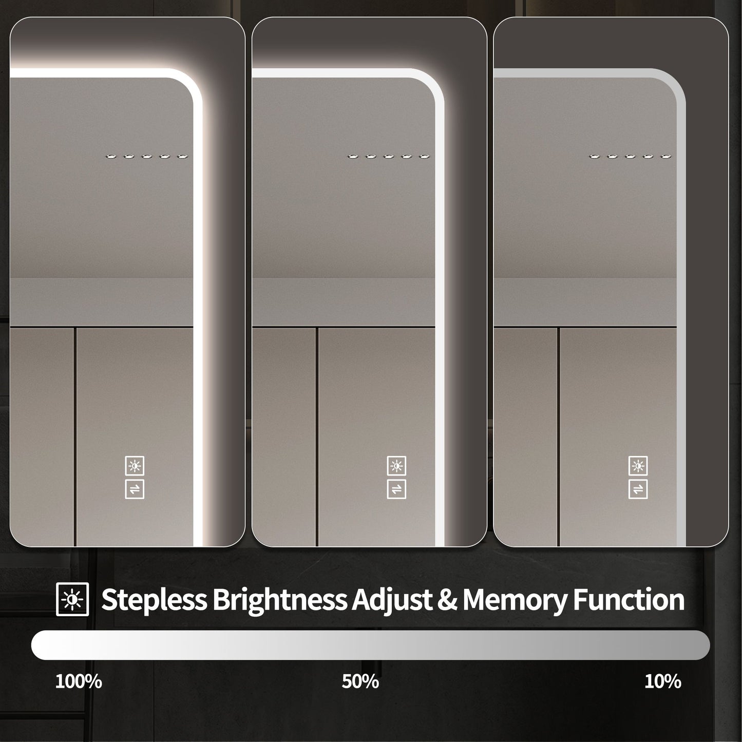 LED Full Length Mirror With Lights, Wall Mounted Full Body Mirror, Dimmable 3 Color Lighting, Anti Fog, Shatter Proof, Memory Function - Clear