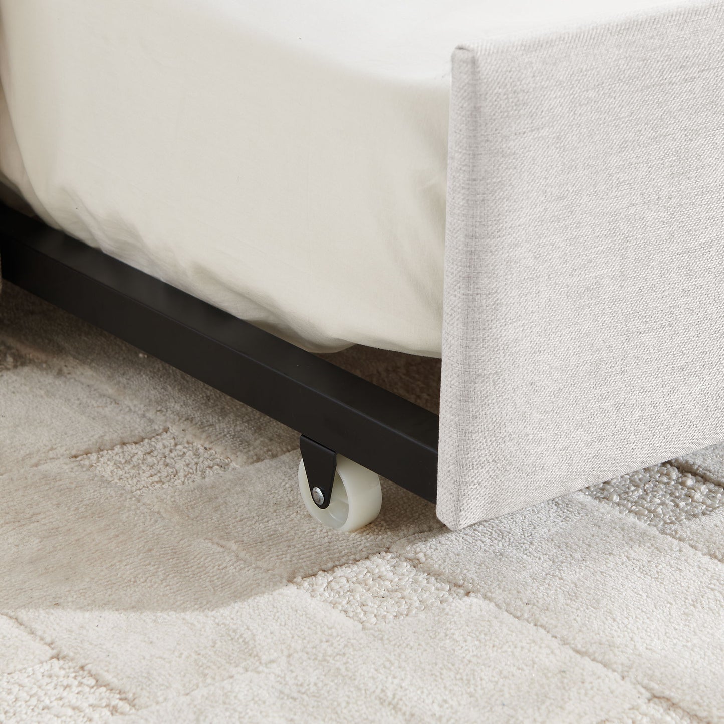 Upholstered Daybed With Trundle With Vertical Stripes
