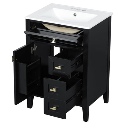 Bathroom Vanity With Sink, 3 Drawers & Cabinet With 2 Tier Door Storage Rack, Soft Close Doors & Drawers