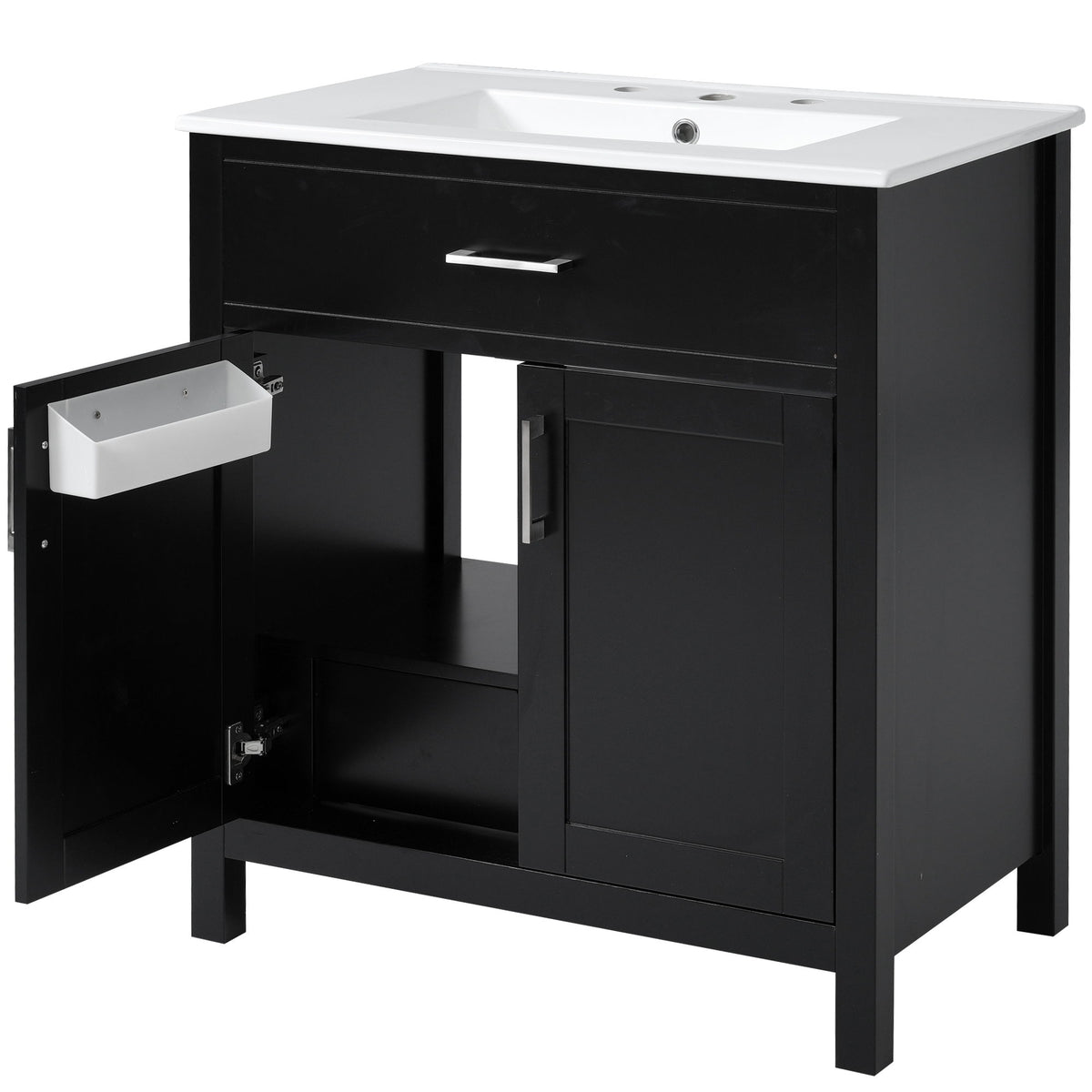Bathroom Vanity With Sink And Ample Storage, Rectangular Undermount Sink - Black