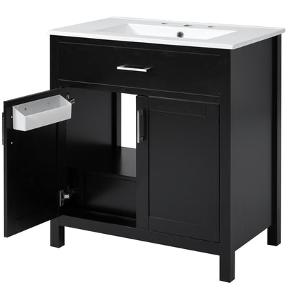 Bathroom Vanity With Sink And Ample Storage, Rectangular Undermount Sink - Black