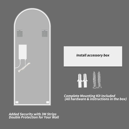 LED Full Length Wall Mirror With Symmetrical Arch Design, 3 Color Dimmable Lighting - Silver