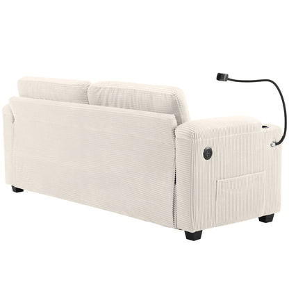 Sleeper Sofa Loveseat Sofa With Full Size Mattress, 2 USB Ports, 2 Cup Holders, 2 Side Pockets And Phone Holder
