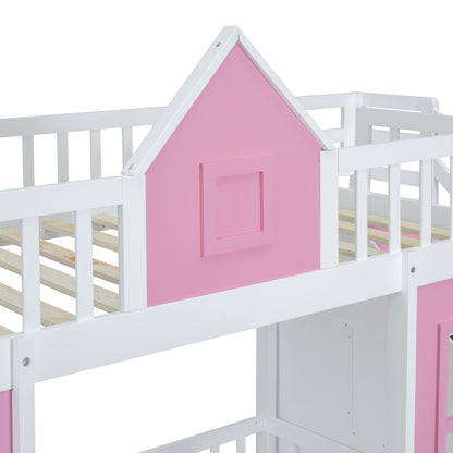 Twin Over Twin Bunk Bed With Changeable Table, Bunk Bed Turn Into Upper Bed And Down Desk