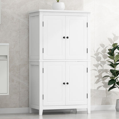 Elegant Bathroom Floor Storage Cabinet With 4 Doors, Adjustable Shelves