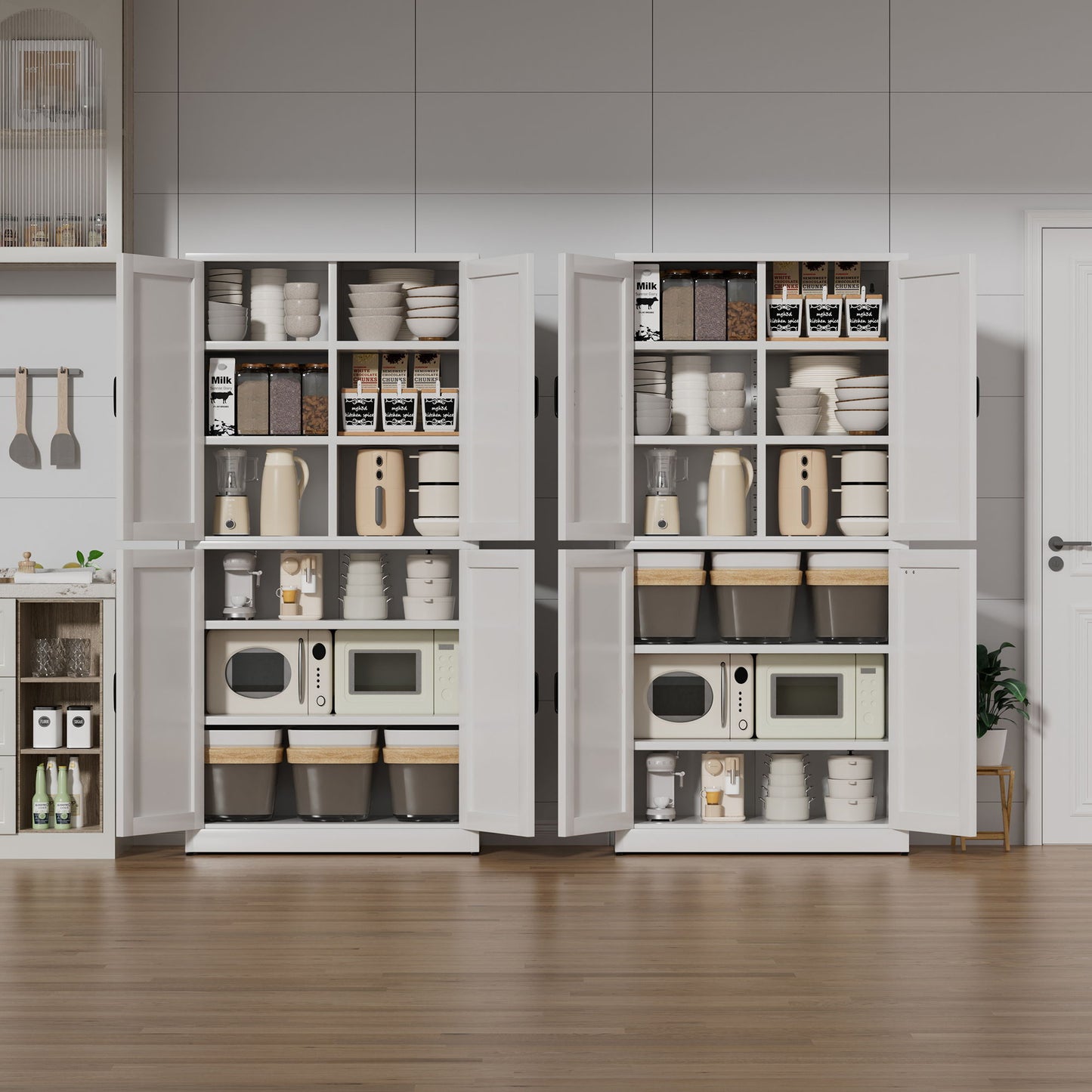 Kitchen Pantry Cabinet With Adjustable Shelves, Heavy Duty Storage - White