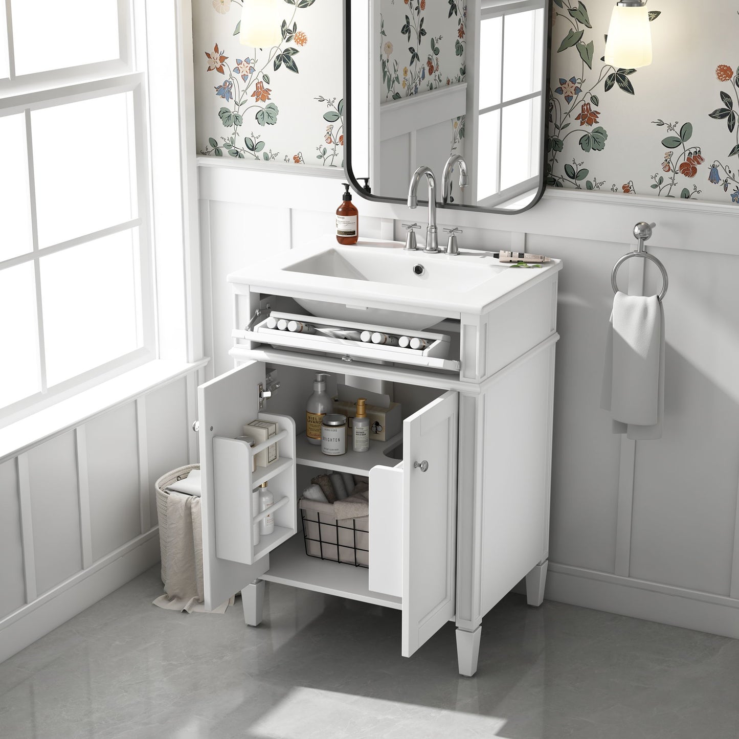 Bathroom Vanity With 2 Doors And Tip Out Drawer, Soft Closing Hinges