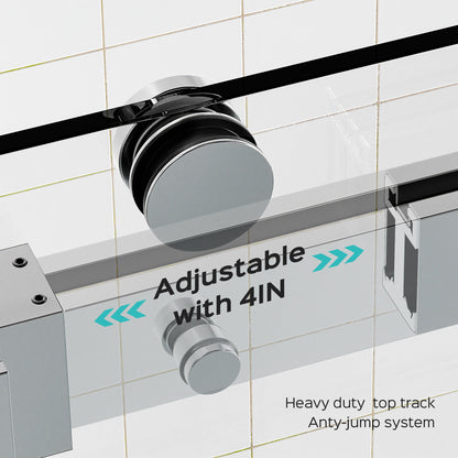 Frameless Double Sliding Shower Door In, Thick Tempered Glass, Reversible Installation
