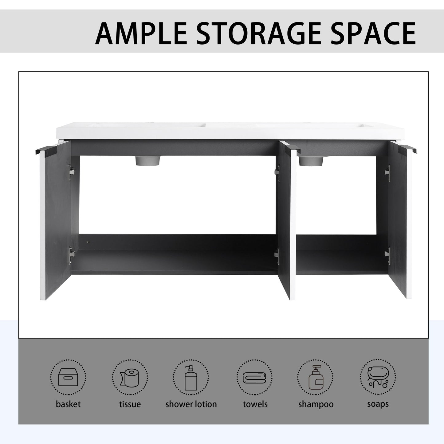 Contemporary Wall Mounted Bathroom Vanity With Resin Double Sink