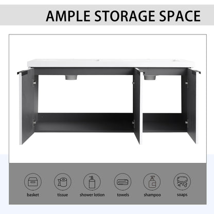 Contemporary Wall Mounted Bathroom Vanity With Resin Double Sink