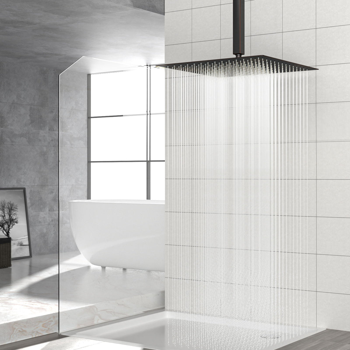 16" Square Rainfall Shower Head Fixed Wall Mount With Full Body Coverage & Self Cleaning Silicone Nozzles