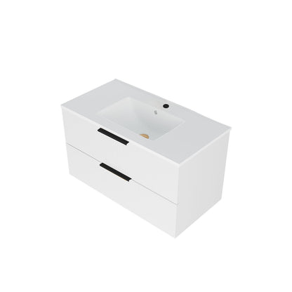 Modern Wall Mounted Floating Bathroom Vanity With Sink And Drawers