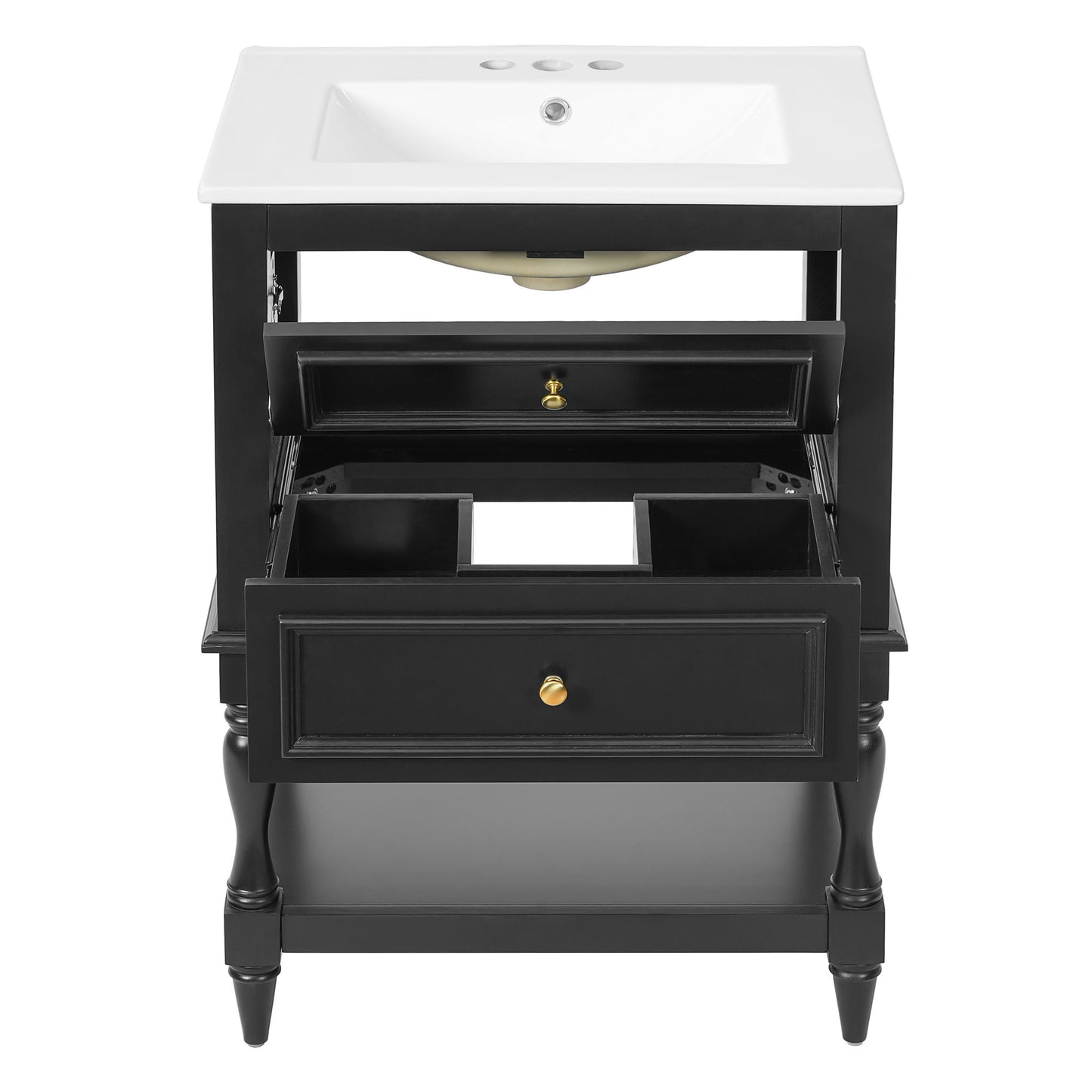 Bathroom Vanity With Sink, 2 Drawers Storage Cabinet, Open Shelf