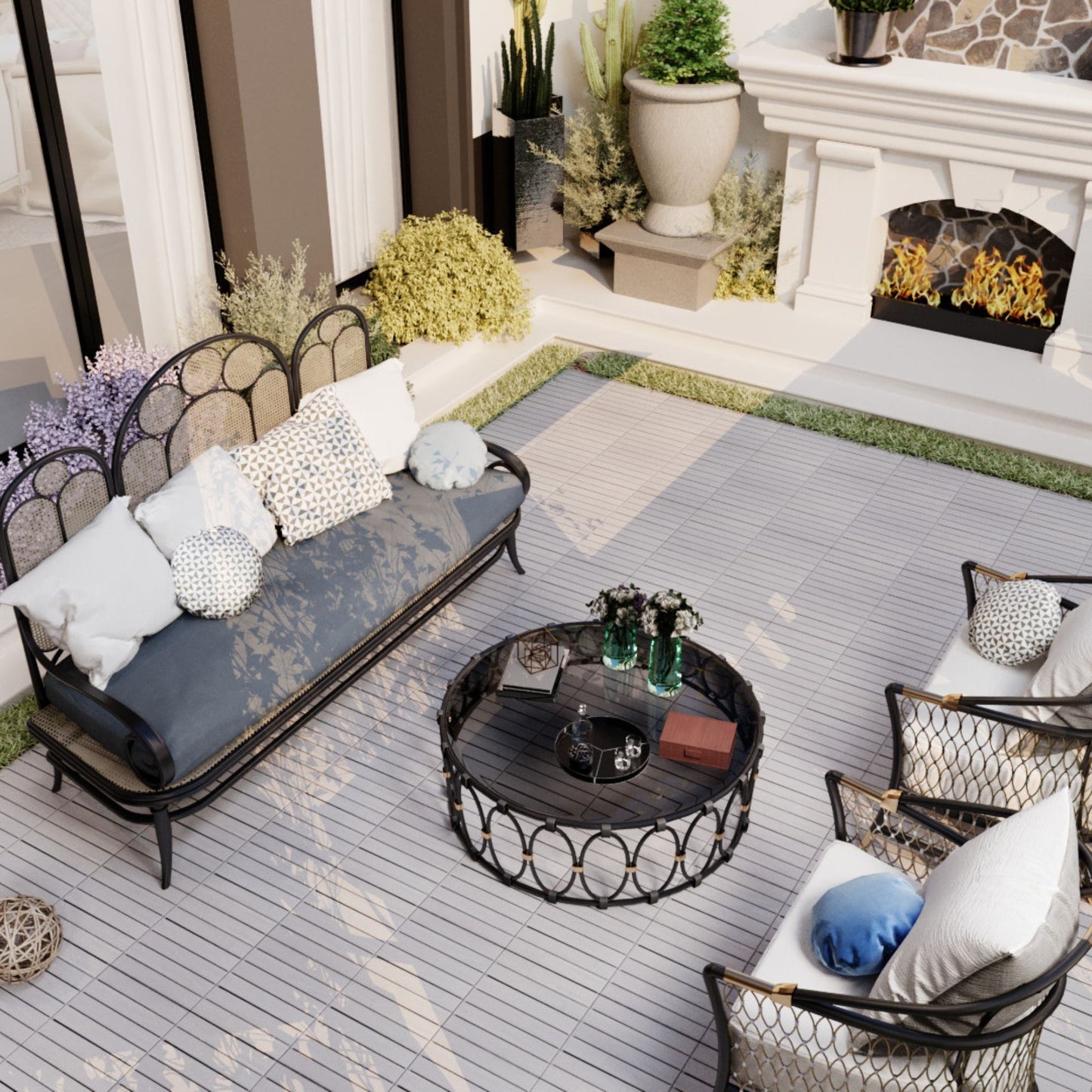 Interlocking Deck Tiles Striped Pattern, Waterproof Anti Mildew Brown
